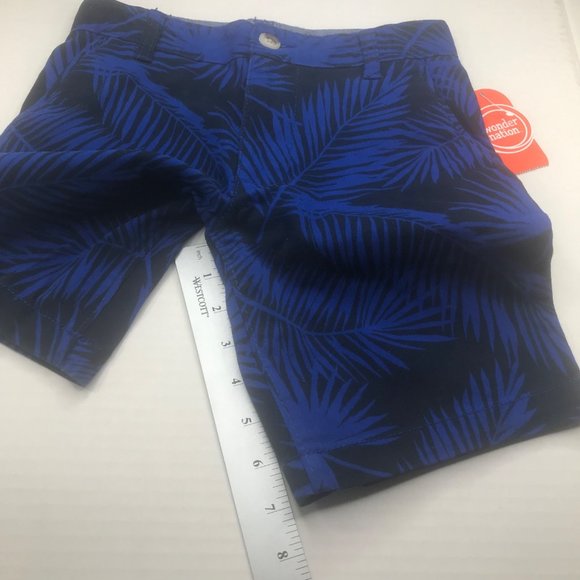 Wonder Nation Boy's Size 8 Adjustable Waist Flat Front Short Blue Palm Leaf New - Picture 9 of 13
